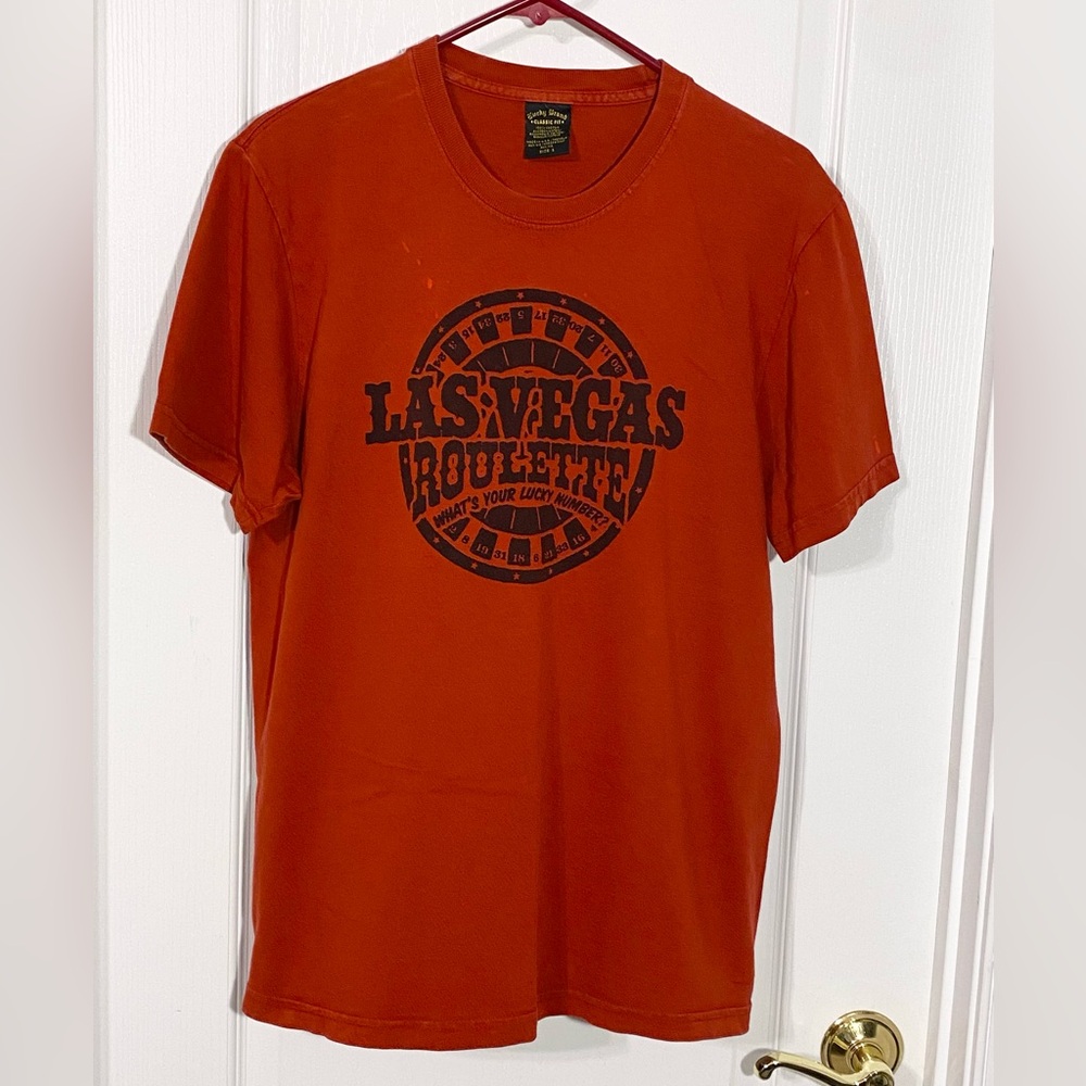 Y2K VTG Lucky Brand USA MADE Las Vegas Roulette Tee T-shirt Red Men’s Small